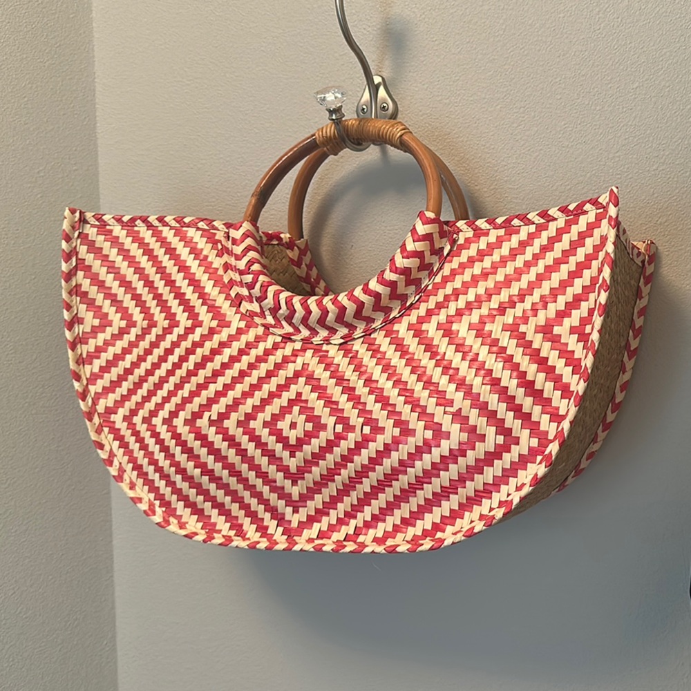 Woven Red and White Tote Bag